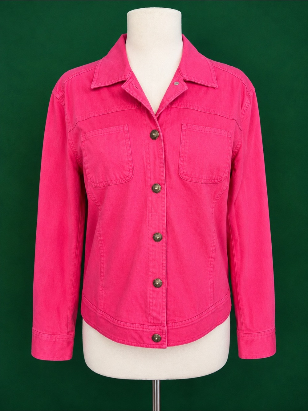 Women's Hot Pink Button-Front Jean Jacket